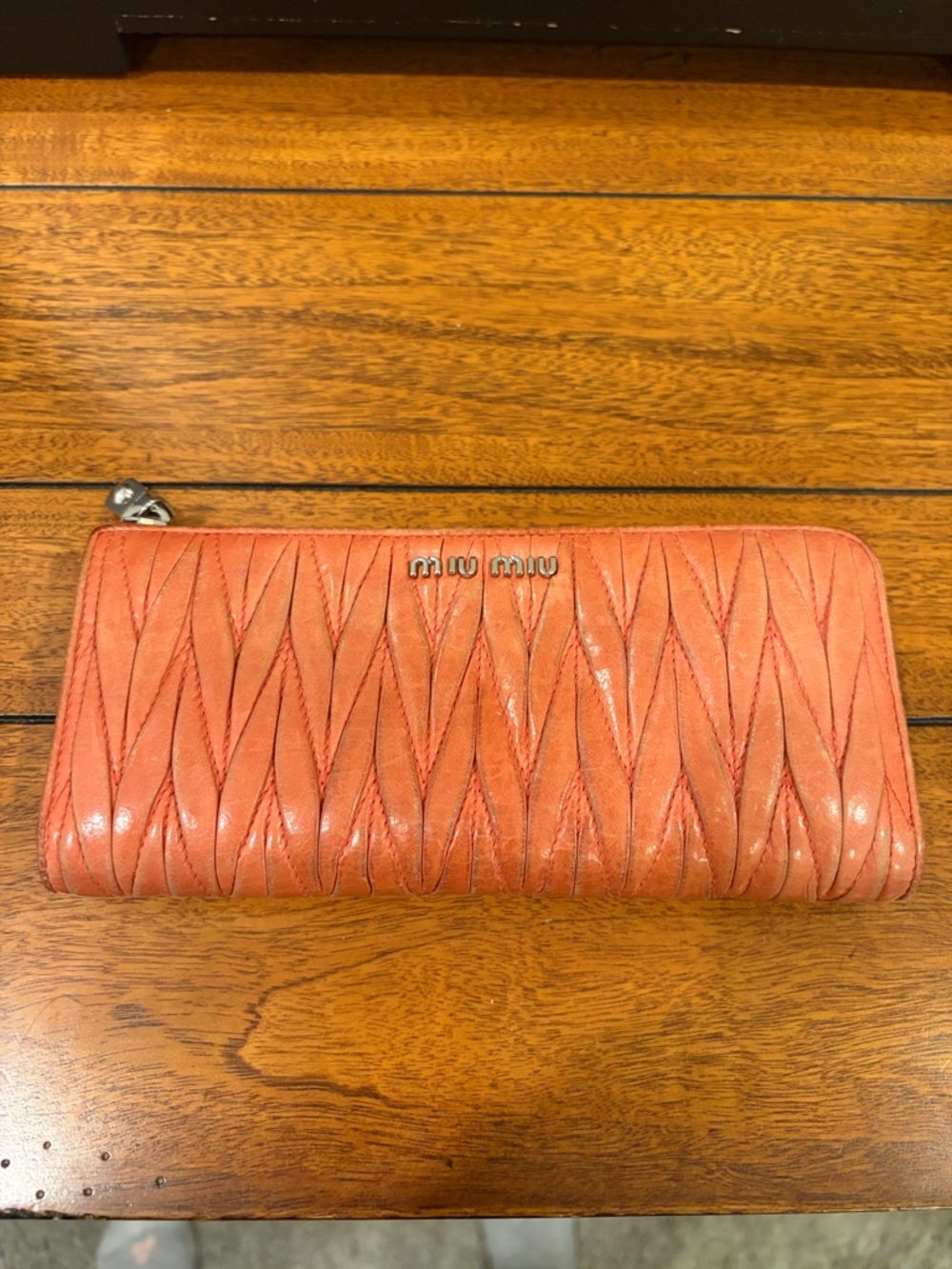 Miu miu Coral Orange Quilted Leather Zip long Wallet
